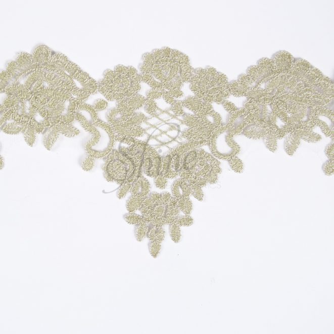 Embroidered Lace Trim Pale Gold Shine Trimmings & Fabrics