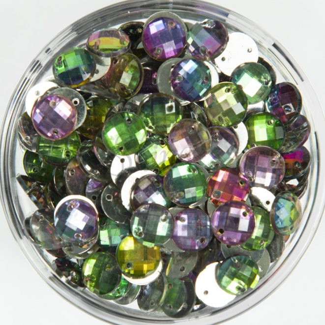 Plastic Rainbow Sew On Stones Round 10mm Shine Trimmings & Fabrics