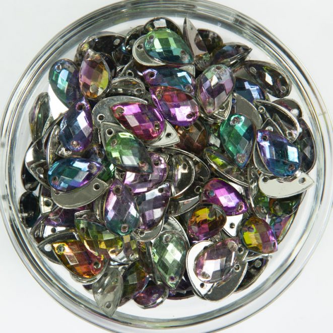 Plastic Rainbow Sew On Stones Teardrop 8x13mm Shine Trimmings & Fabrics