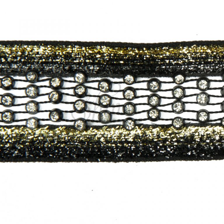 Diamante Mesh Trim with Gold Sparkle – Black – Shine Trimmings & Fabrics