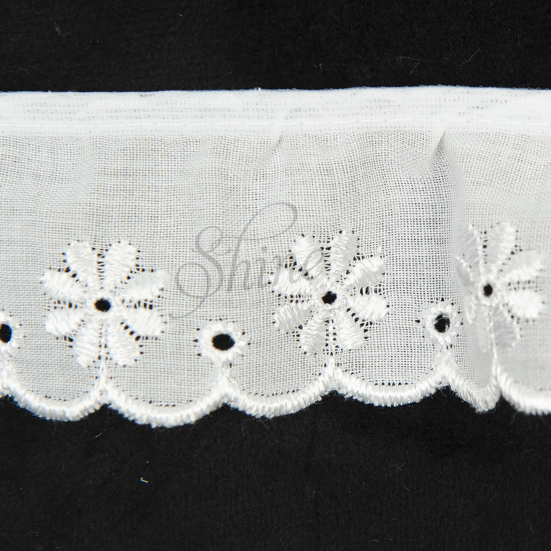 per metre Broderie Anglaise Gathered Lace Trim White