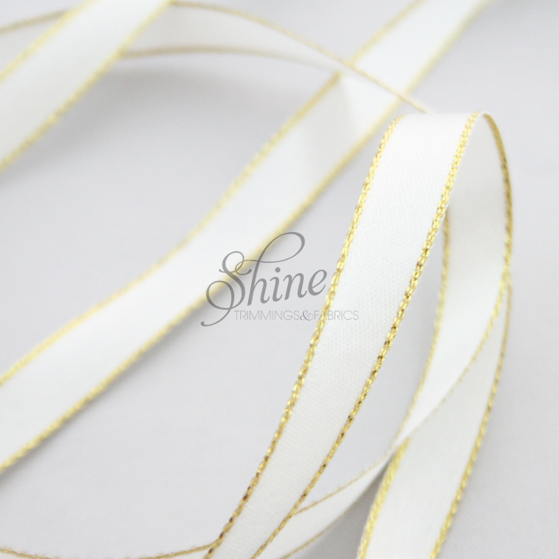 White Satin Ribbon w/ Gold Metallic Edge – By the Yard – The