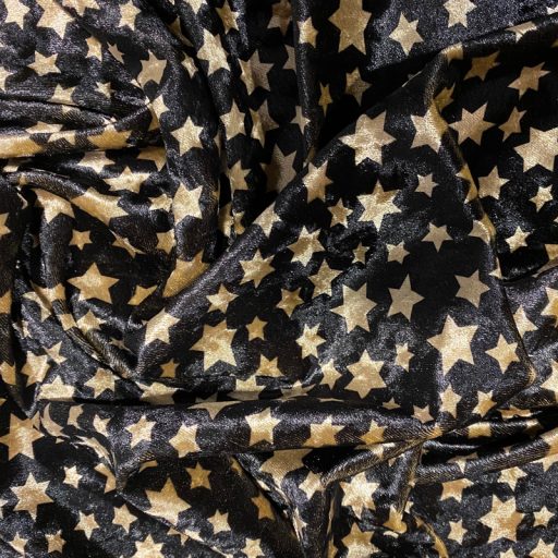 Stretch Velvet Stars - Black with Small Gold Stars
