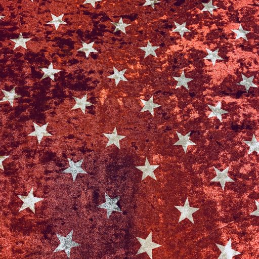 Stretch Velvet Stars - Red/Gold - Image 2