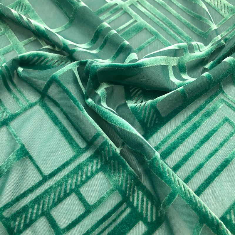Geometric Flocked Stretch Mesh – Emerald | Shine Trimmings & Fabrics