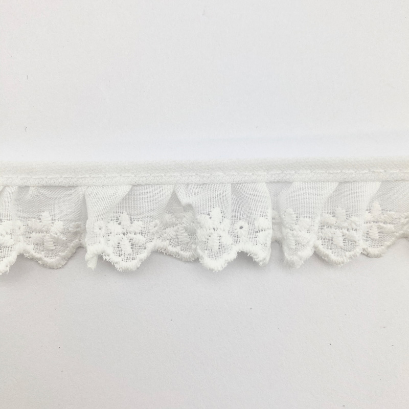 Gathered Broderie Anglaise Cambric Lace Trimming 8906 - White