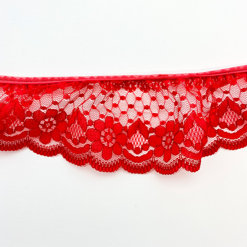Gathered Nylon Lace Trimming 2231 Red | Shine Trimmings & Fabrics