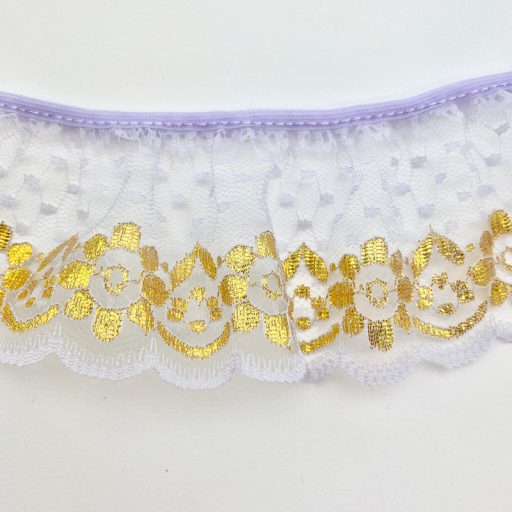 Gathered Nylon Lace Trimming 2231L Lilac/Gold