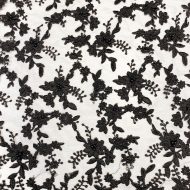 Beaded Floral Embroidered Lace With Scalloped Edge Black