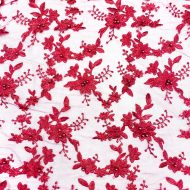 Beaded Floral Embroidered Lace With Scalloped Edge Burgundy