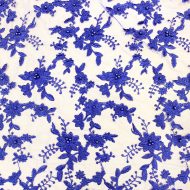 Beaded Floral Embroidered Lace With Scalloped Edge Royal