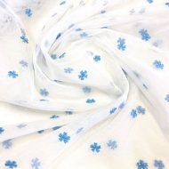Soft White Tulle With Small Flowers Blue