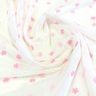 Soft White Tulle With Small Flowers Pink