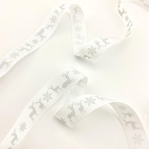 Christmas Reindeer Ribbon - White/Silver