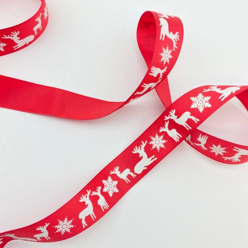 White/Red Christmas Reindeers Ribbon