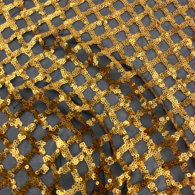 Sequin Diamond Stretch Mesh Black/Gold Shine Trimmings & Fabrics