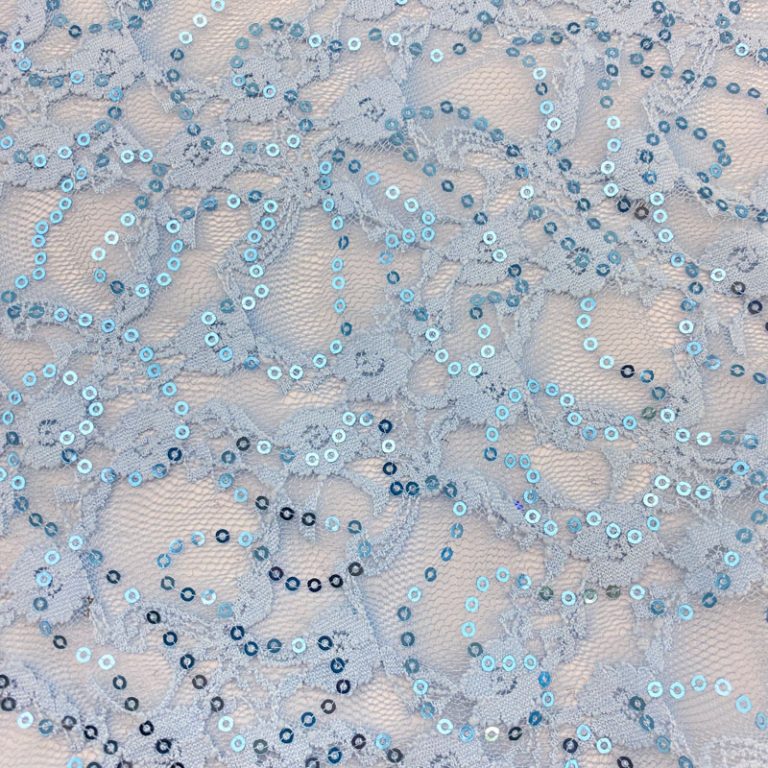 Sequin Stretch Lace Pale Blue Shine Trimmings & Fabrics