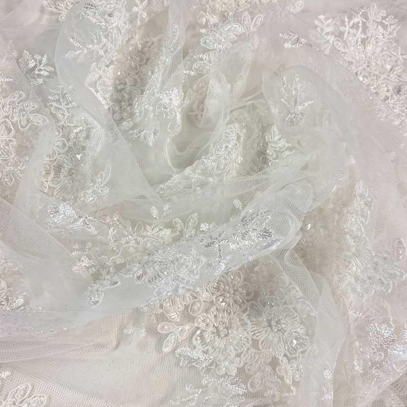 Amélie Beaded Lace with Scalloped Edge Ivory