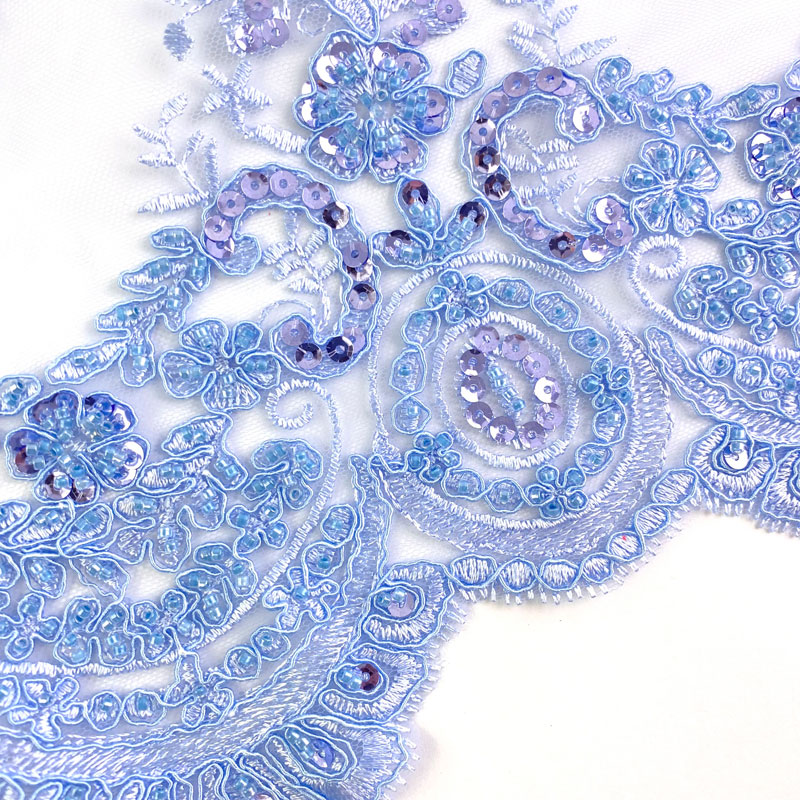Amélie Beaded Lace with Scalloped Edge Baby Blue