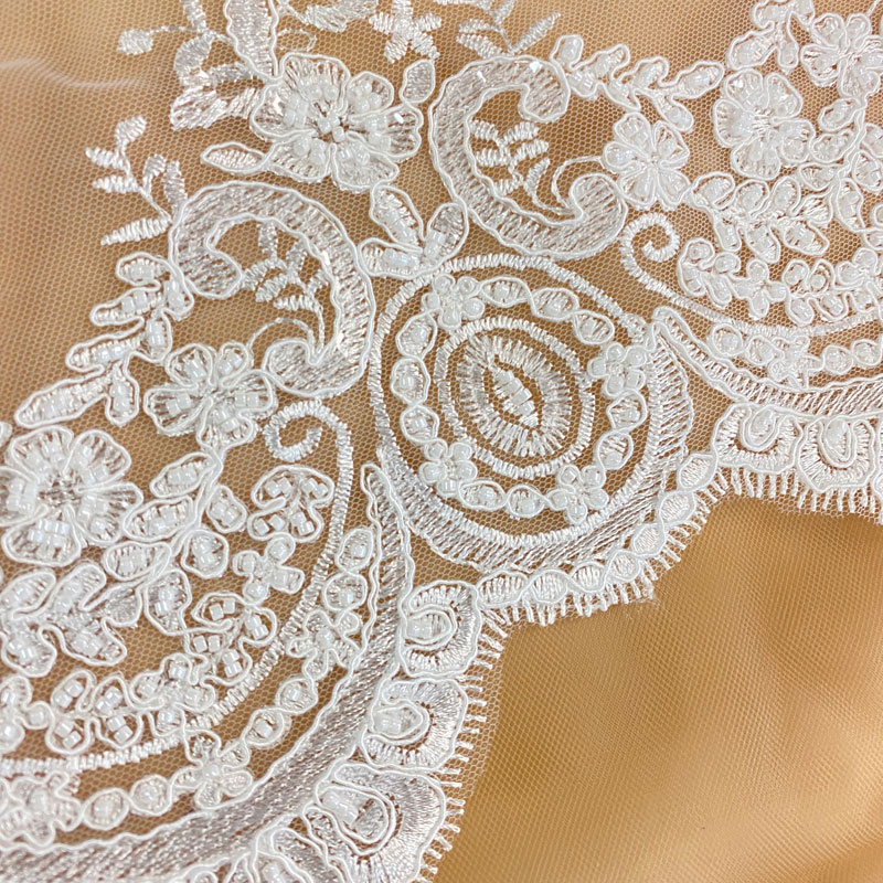 Amélie Beaded Lace with Scalloped Edge White