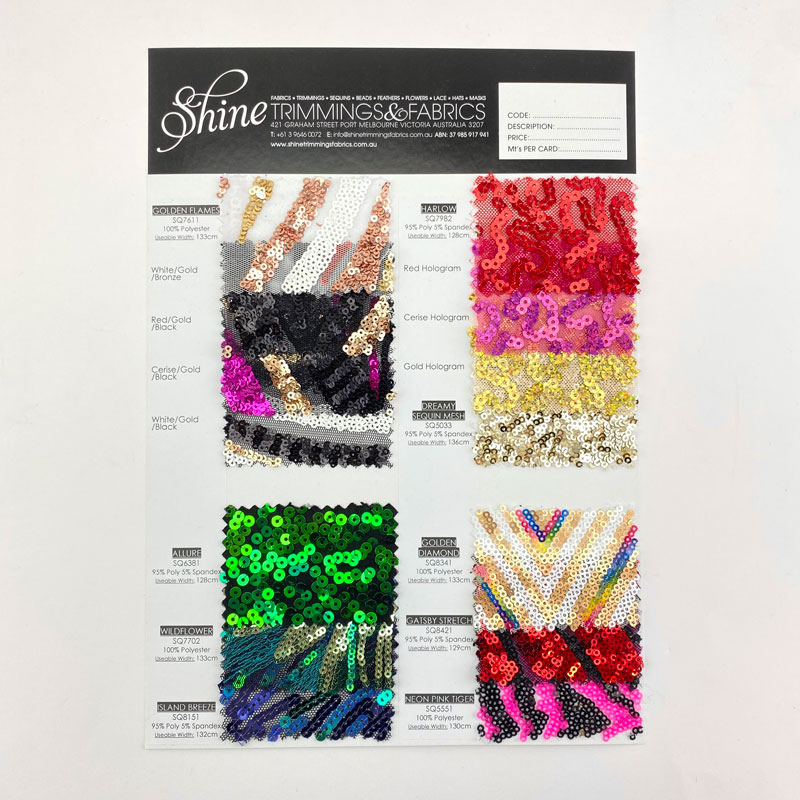Specialty Sequin Fabric Sample Cards