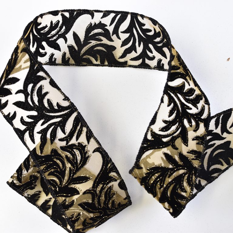 Velvet Acanthus Black/Gold Wire Ribbon Shine Trimmings & Fabrics
