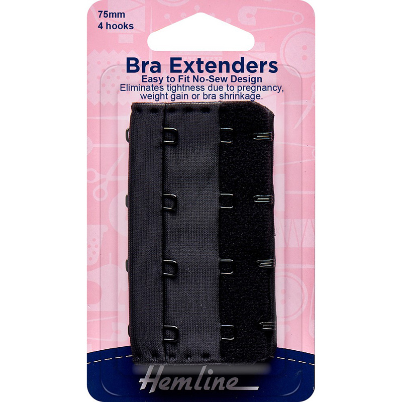 Hemline Bra Extenders 4 Hooks Black | Shine Trimmings & Fabrics