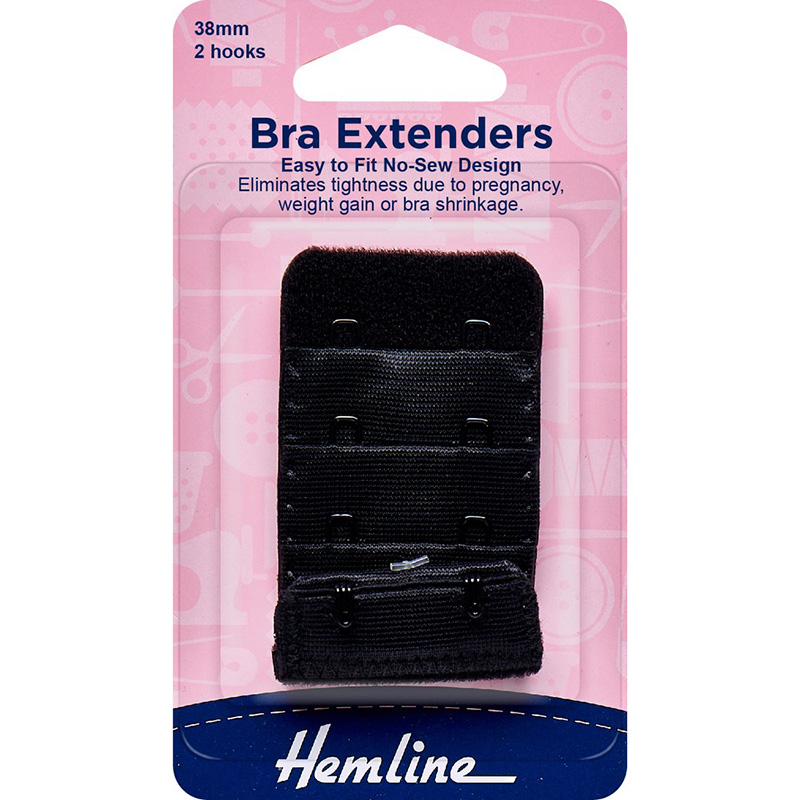 Hemline Bra Extenders 38mm Black | Shine Trimmings & Fabrics