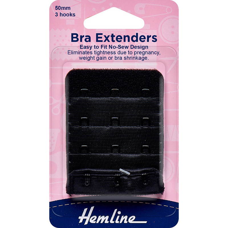 Hemline Bra Extenders 50mm Black | Shine Trimmings & Fabrics
