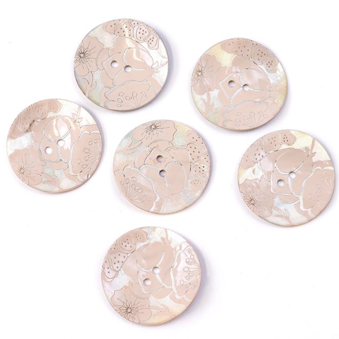 Beige Shell Button Shell Button with Large Floral Design Beige – Shine Trimmings & Fabrics