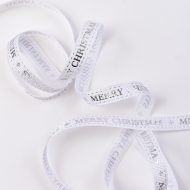 Merry Christmas Grosgrain White/Silver Ribbon