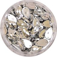 Plastic Metallic Silver Sew On Stones Teardrop 9x18mm