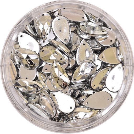 Plastic Metallic Silver Sew On Stones Teardrop 9x18mm