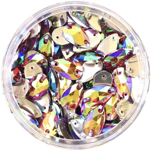 Plastic Siam AB Sew On Stones Teardrop 11x18mm
