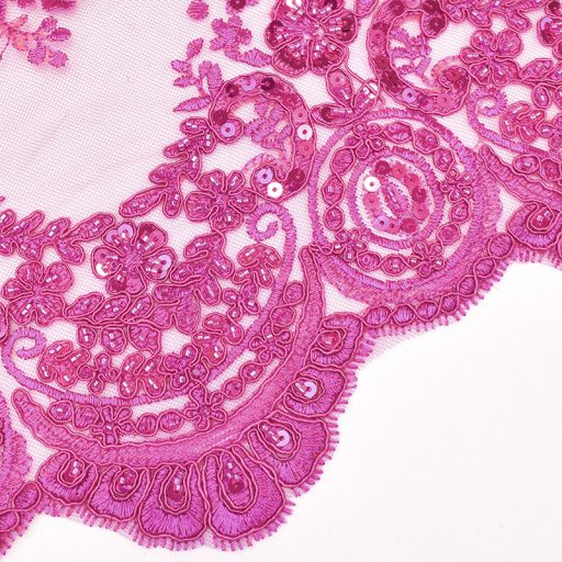 Amélie Beaded Lace with Scalloped Edge Raspberry