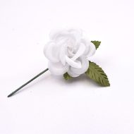 Medium Single Flower with Leaves White Green