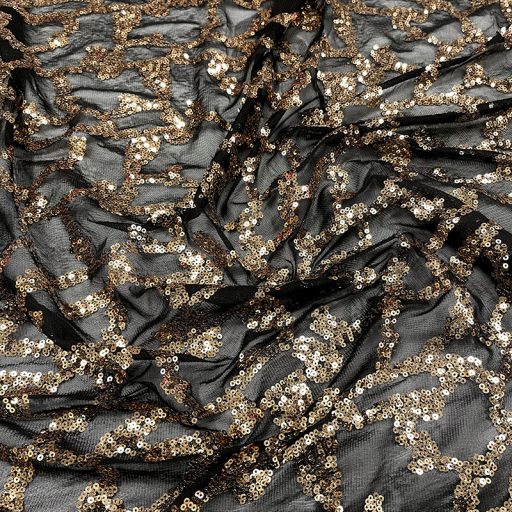 Showtime Embroidery Sequin Stretch Mesh Black/Gold