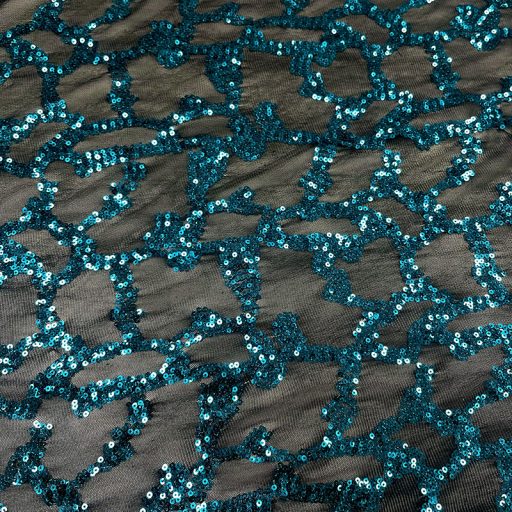 Showtime Embroidery Sequin Stretch Mesh Black/Teal - Image 2