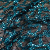 Showtime Embroidery Sequin Stretch Mesh Black/Teal