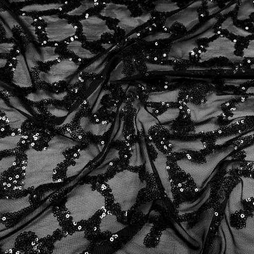 Showtime Embroidery Sequin Stretch Mesh Black