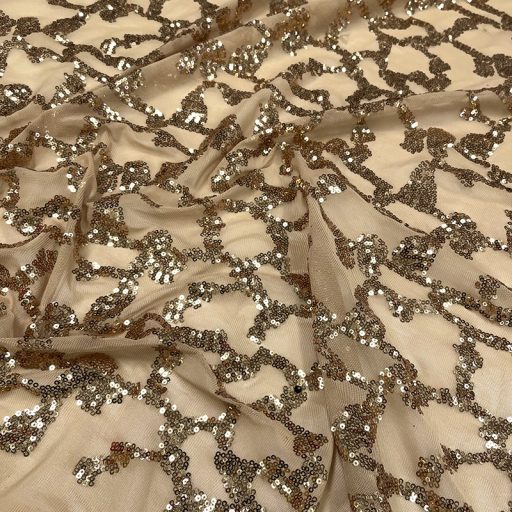 Showtime Embroidery Sequin Stretch Mesh Nude