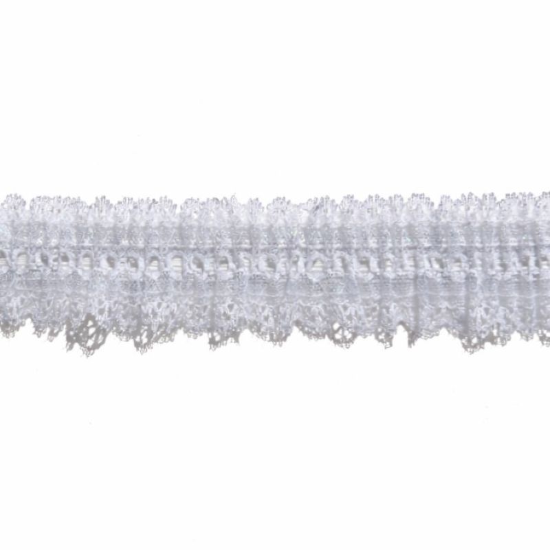 Iridescent Lace Elastic Trim - White AB